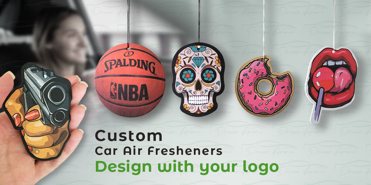 Personalized car air fresheners with custom branding, perfect for business promotions and giveaways