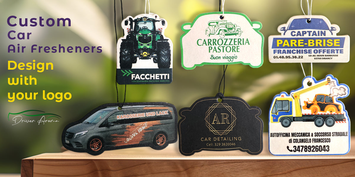 Personalized car air fresheners with custom branding, perfect for business promotions and giveaways